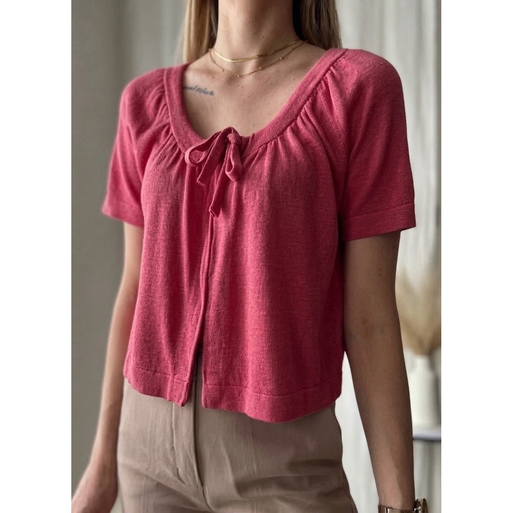 Boden Silk Linen Knit Blouse Short Sleeve Top Pink Preppy Cottage UK 18 US 12 XL